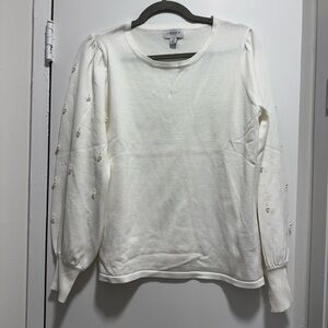 Carmen White Knit Sweater Pearl sleeves